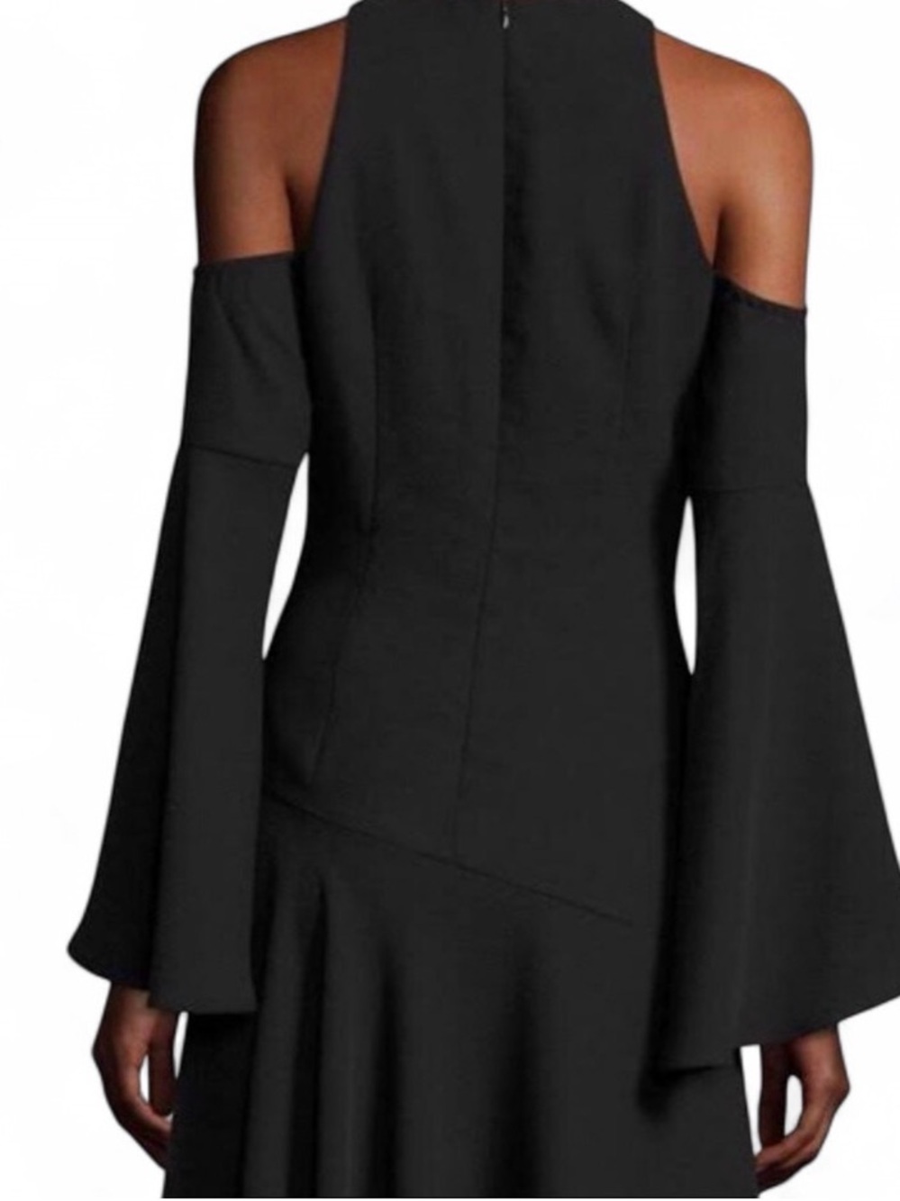 Scripted Cold-Shoulder Bell-Sleeve Dress M - Picture 5 of 13